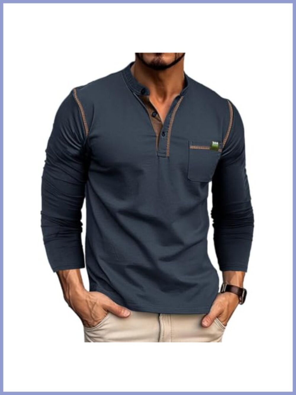 Men's Henley Shirt Long Sleeve Casual Cotton T-Shirt Pullover